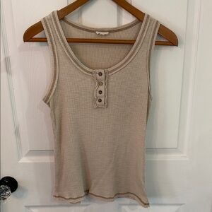 LA MIEL Ribbed Button-Front Tank Top in Beige